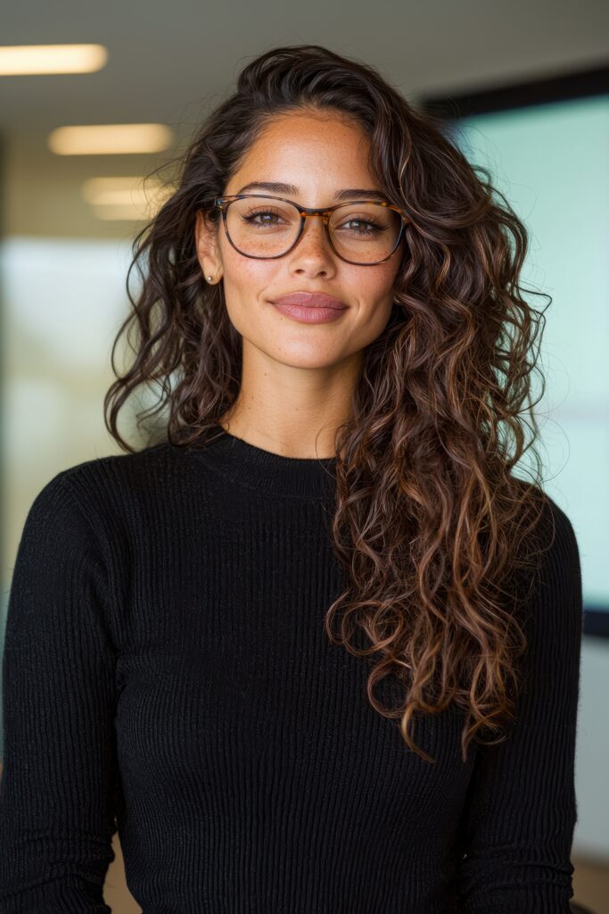 vecteezy portrait of a beautiful woman with curly hair wearing glasses 60215008